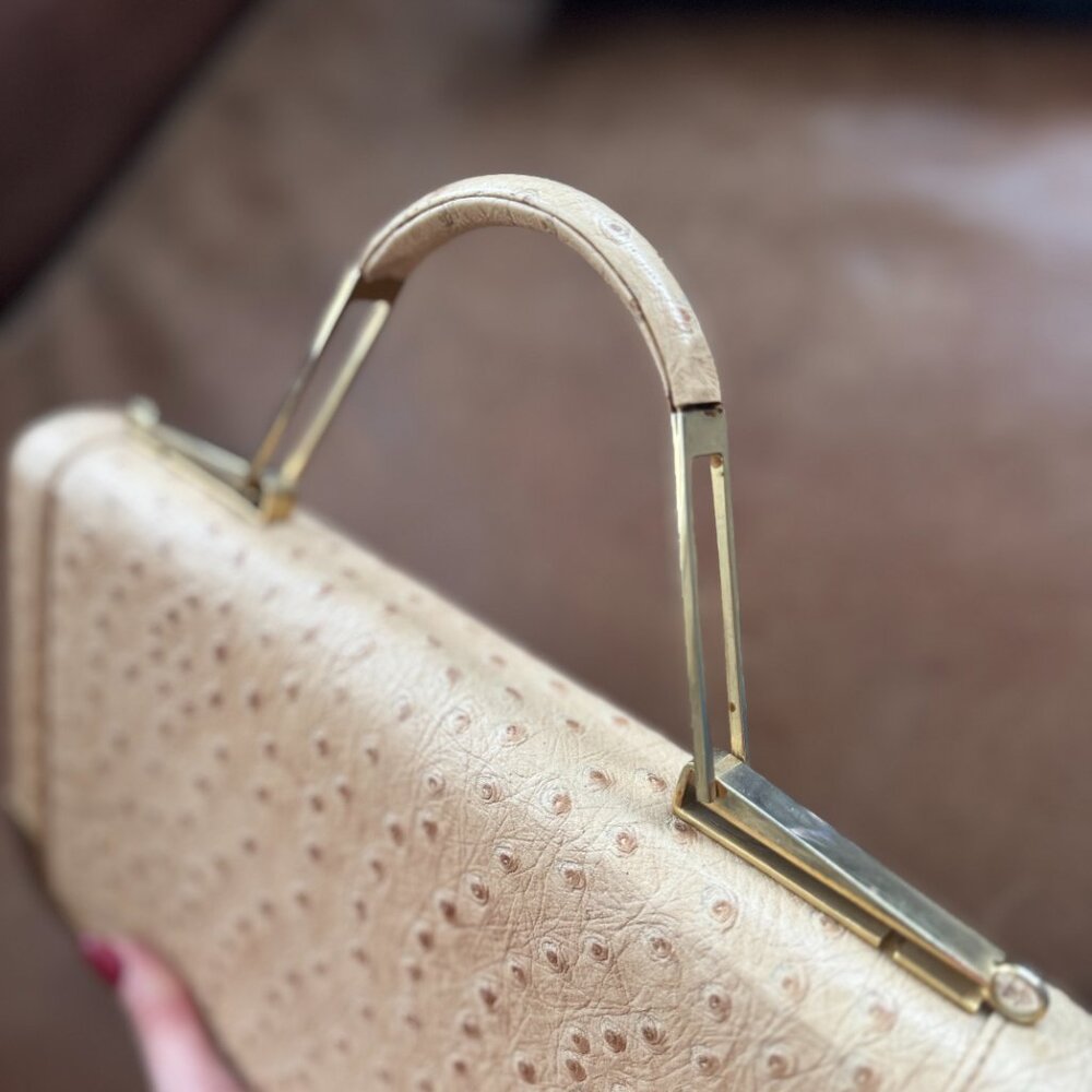 Vintage Authentic Ostrich top handle handbag - Picture 7 of 13